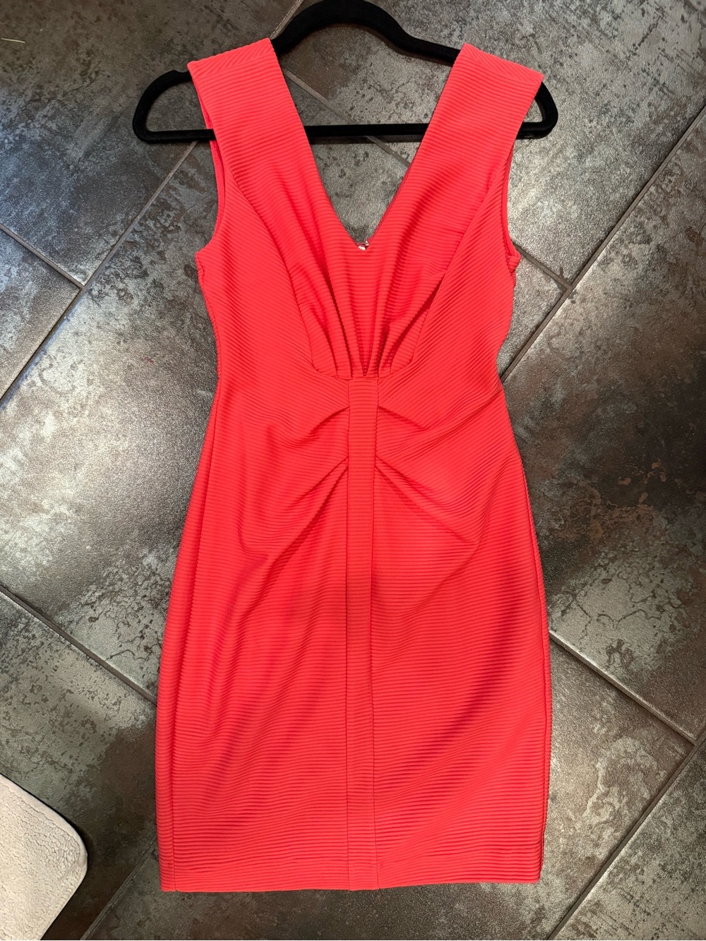 Express Coral-Red V-Neck Midi Sheath Dress